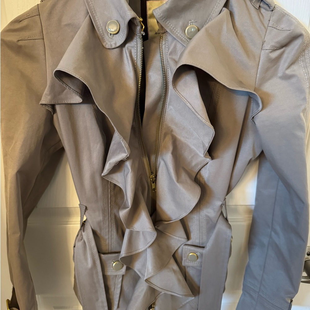 Anthropologie elevenses short Trench Coat with Ruffled Details